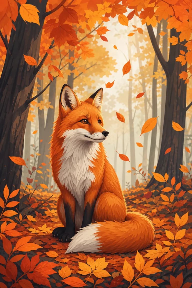 Von KI erzeugte Illustration: Rotfuchs im Herbstwald